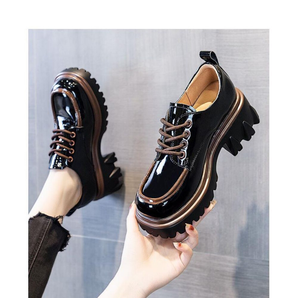 (black, 38) Women's British Style Leather Loafers - 2023 Spring/autumn Chunky Heels & Soles, Fashionable Color-matching Design