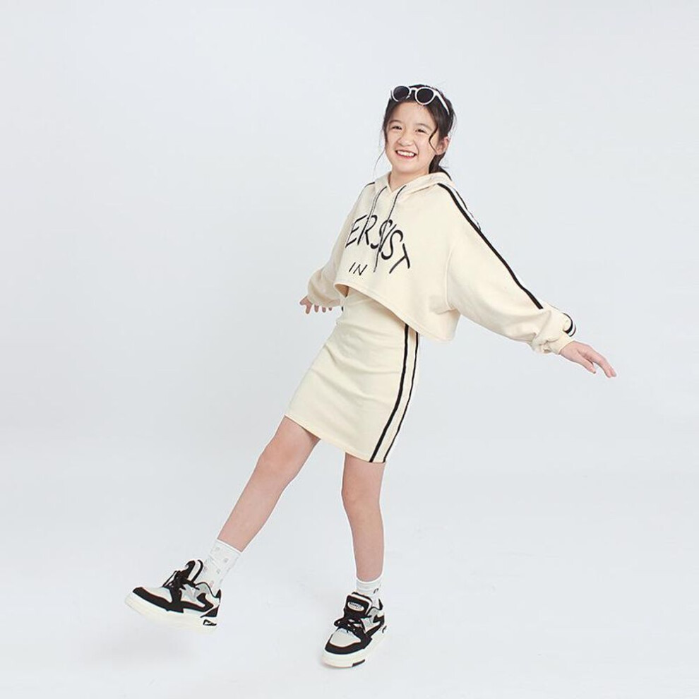(apricot, 120 cm) Spring Girls' Trendy Sports Dress Suits for Kids - Two-Piece Sets for Middle and Large Children