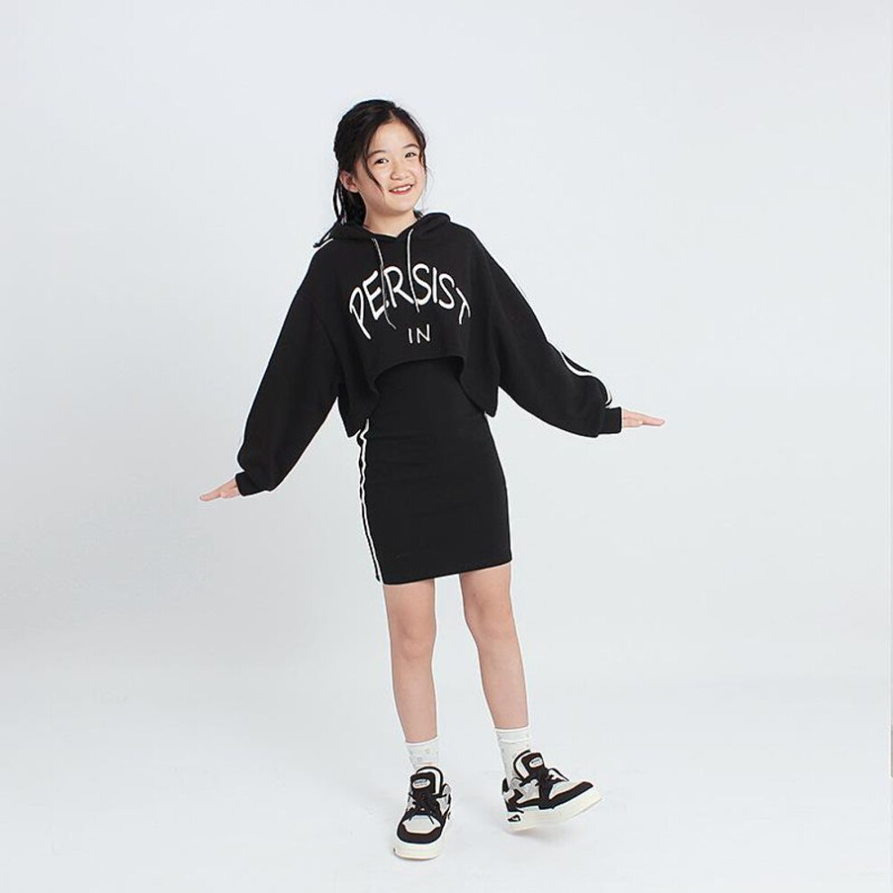 (black, 120 cm) Spring Girls' Trendy Sports Dress Suits For Kids - Two-piece Sets For Middle And Large Children