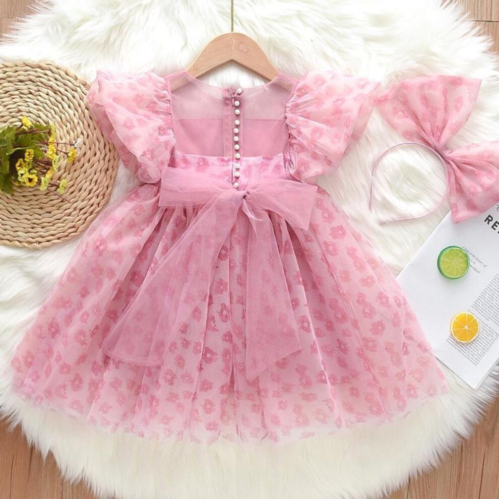 (pink, 130cm) Girls' Summer 2025 Fairy Princess Dress: Fluffy Baby Gauze Skirt