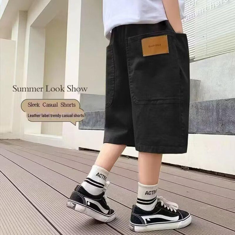 (black, 160 cm) 2024 Boys' Trendy Mid-length Summer Overalls - Lightweight Shorts For Kids