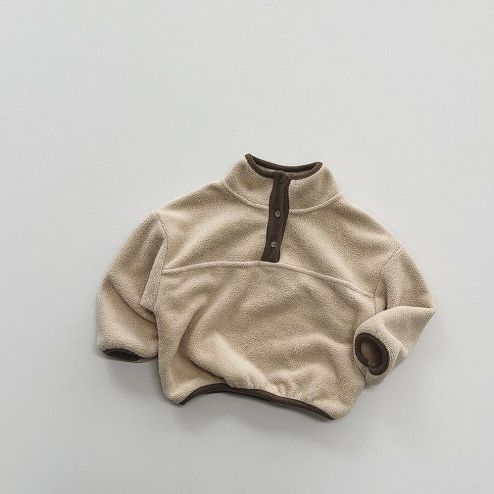 (khaki, 120 cm) Boys' and Girls' 2024 Korean Forest-Style Fleece Sweaters: Warm, Light, and Perfect for Winter.
