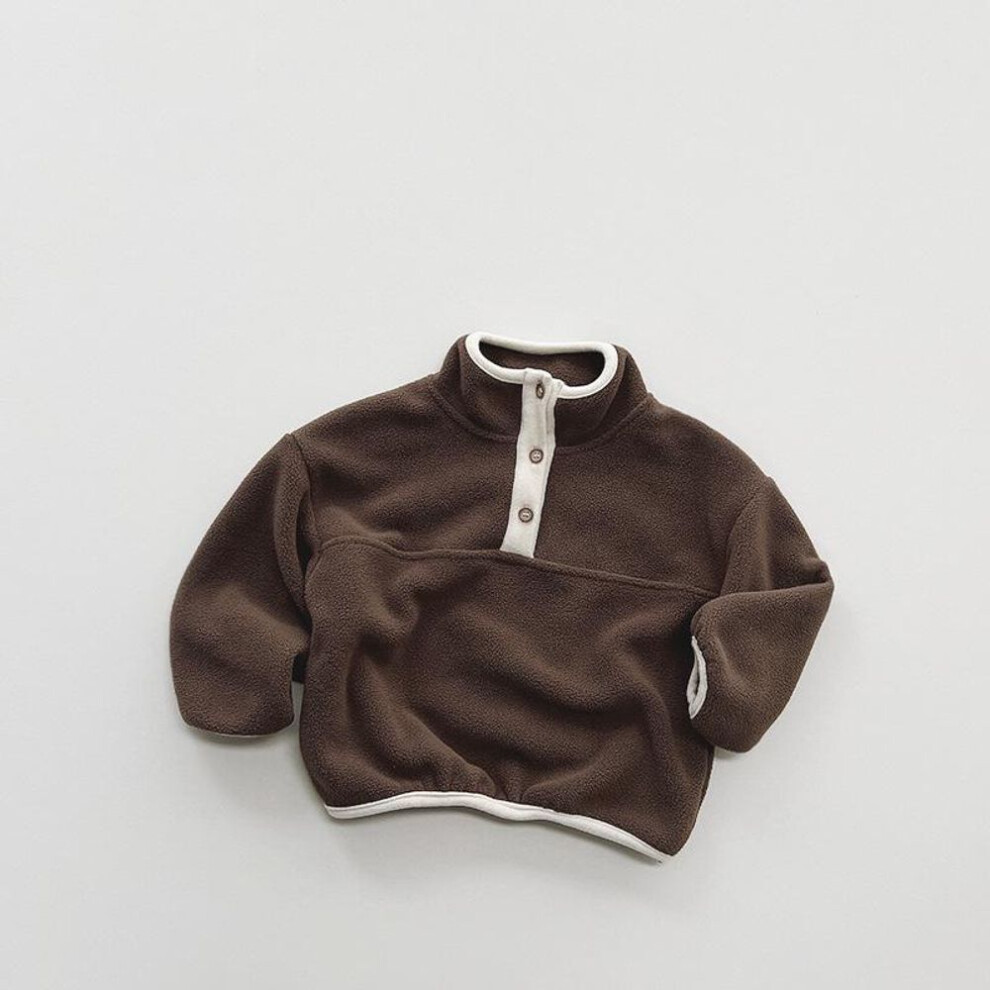 (dark brown, 100 cm) Boys' and Girls' 2024 Korean Forest-Style Fleece Sweaters: Warm, Light, and Perfect for Winter.