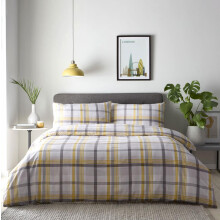 (Single, Ochre) check duvet cover bedding set
