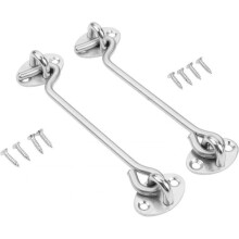 Set of 2 10-inch stainless steel hook and eye latches for exterior doors with mounting screws