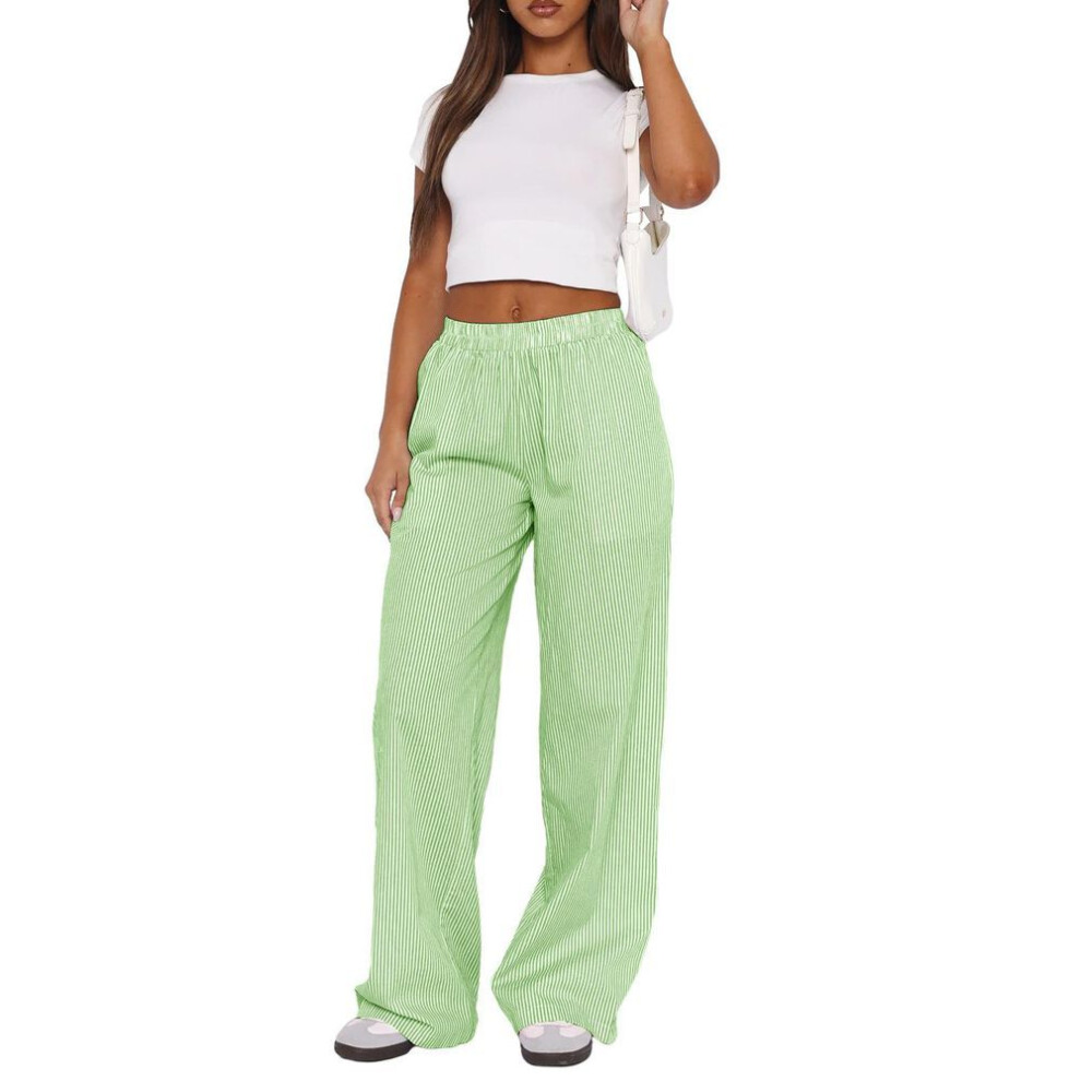 (green, 3XL) New Women's Striped Wide Leg Pants Casual Street Fashion Loose High Waist Pants