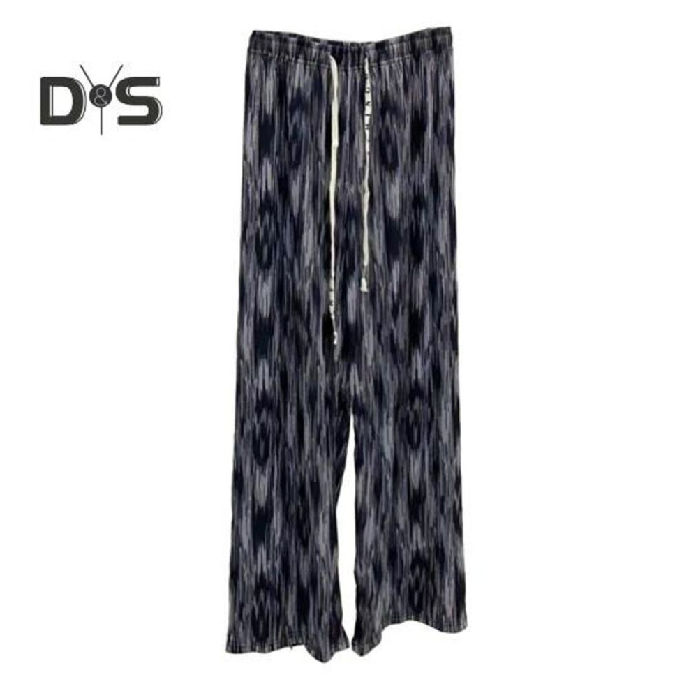 (black) Women Pants Ice Silk Cooling Wide Leg Loose Drawstring Elastic Waist Straight Tie Dye Deep Crotch Soft Breathable Lady Summer Long Trousers