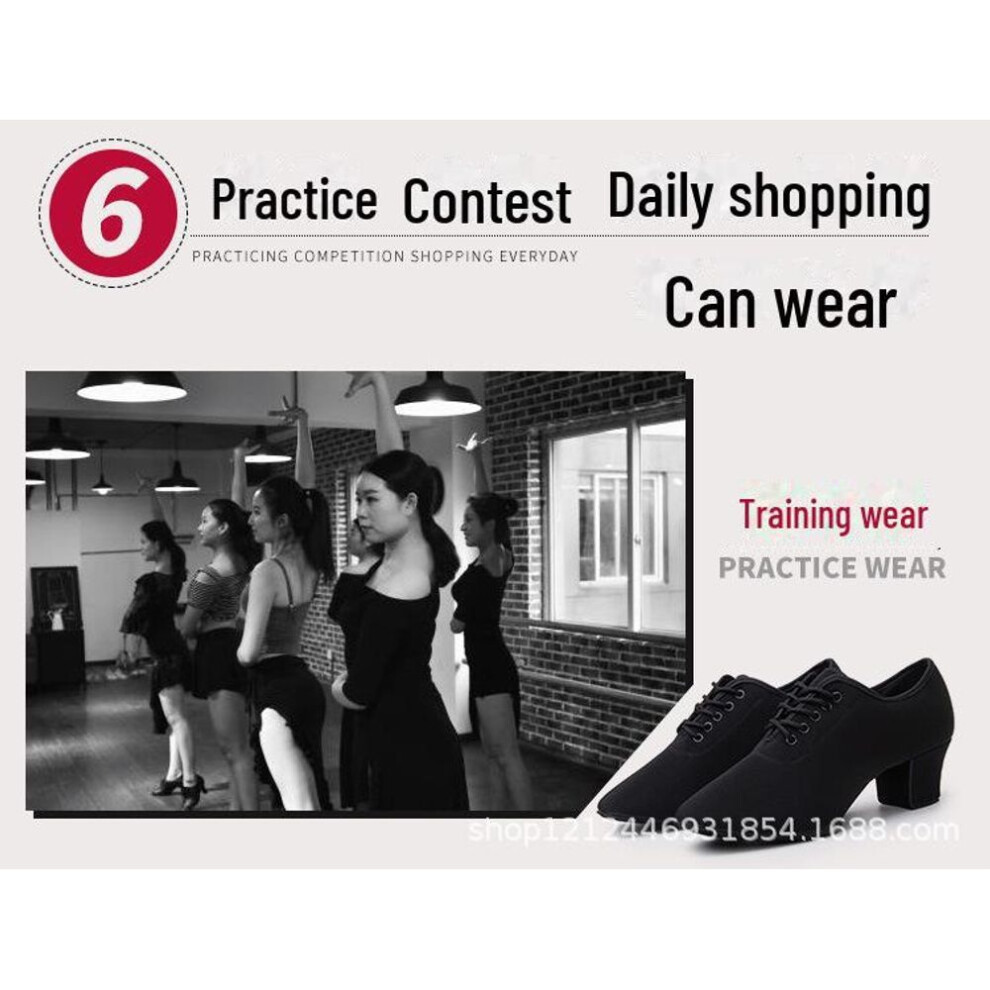 (black, 3.5cm indoor two-point fur bottom; Size 37) Women's Summer Ballroom Dance Shoes with Mid-High Heels – Ideal for Outdoor and Modern Square Dancing.
