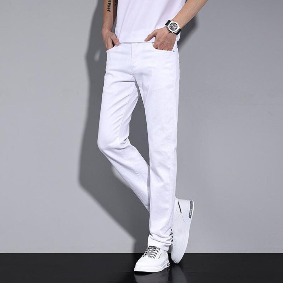 (white, 31) Men's Trendy Slim Slim Fit White Jeans - Korean Style for Spring & Autumn