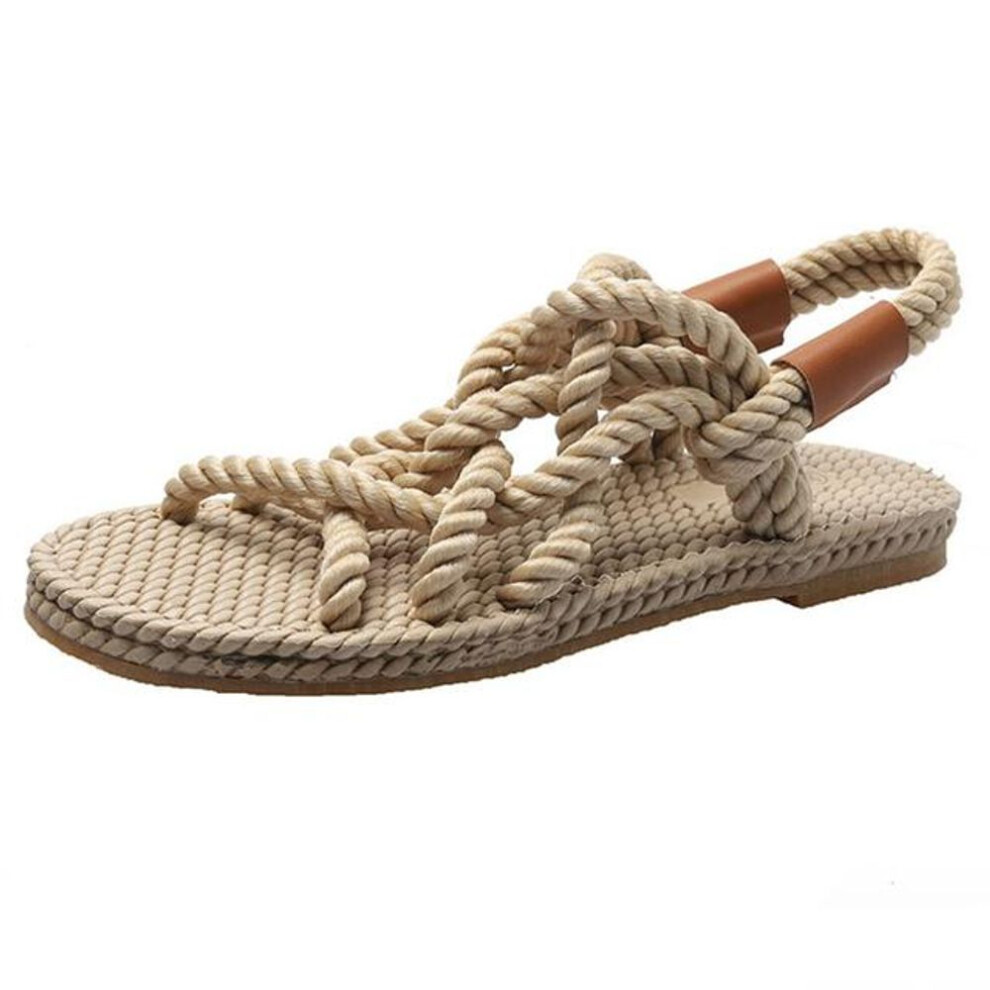 (beige, 39) Sandals Woman Shoes Braided Rope with Traditional Casual Style and Simple Creativity Fashion Sandals Women Summer Shoes