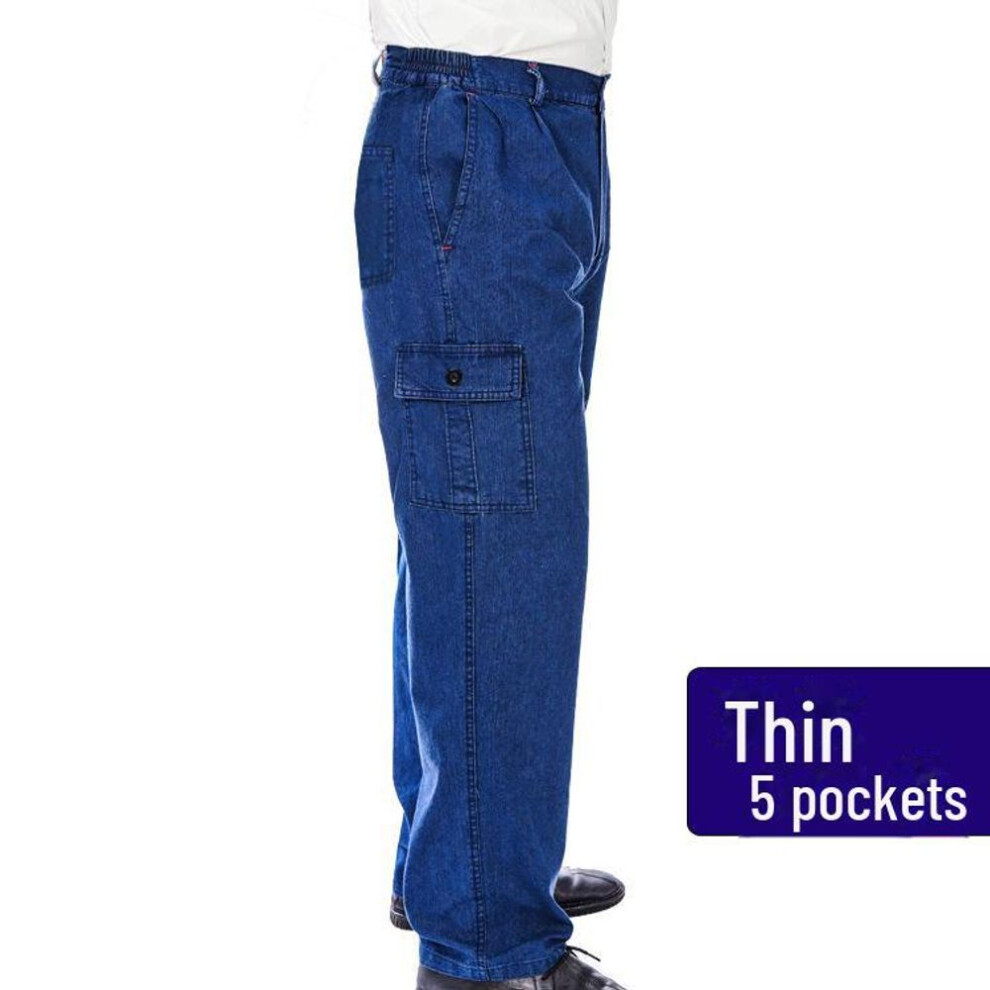 (as the picture, Thin 5 pockets, 175) Men's Thickened Denim Multi-pocket Welding Overalls - Durable, Loose-fit, Pure Cotton Labor Protection Pants