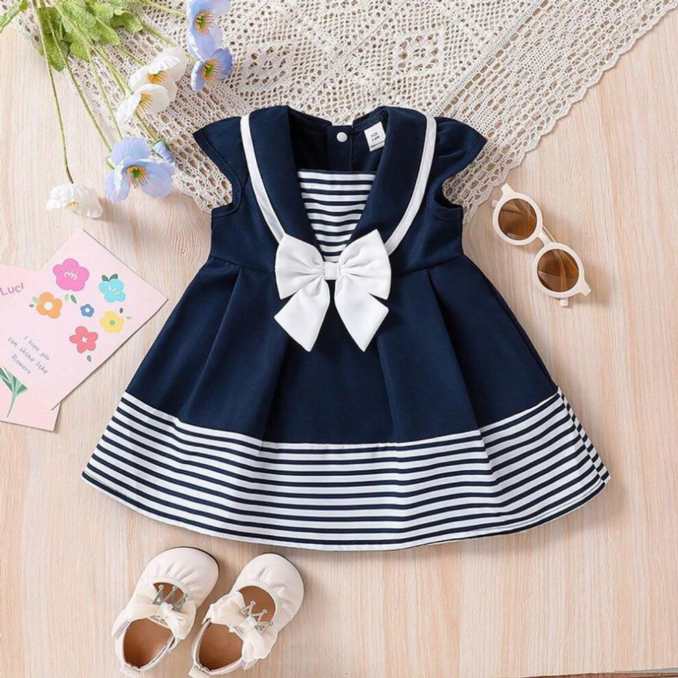 (navy blue, 18-24 Months) New Style A-type British Summer Skirt - Cute, Breathable Dress For Girls & Babies