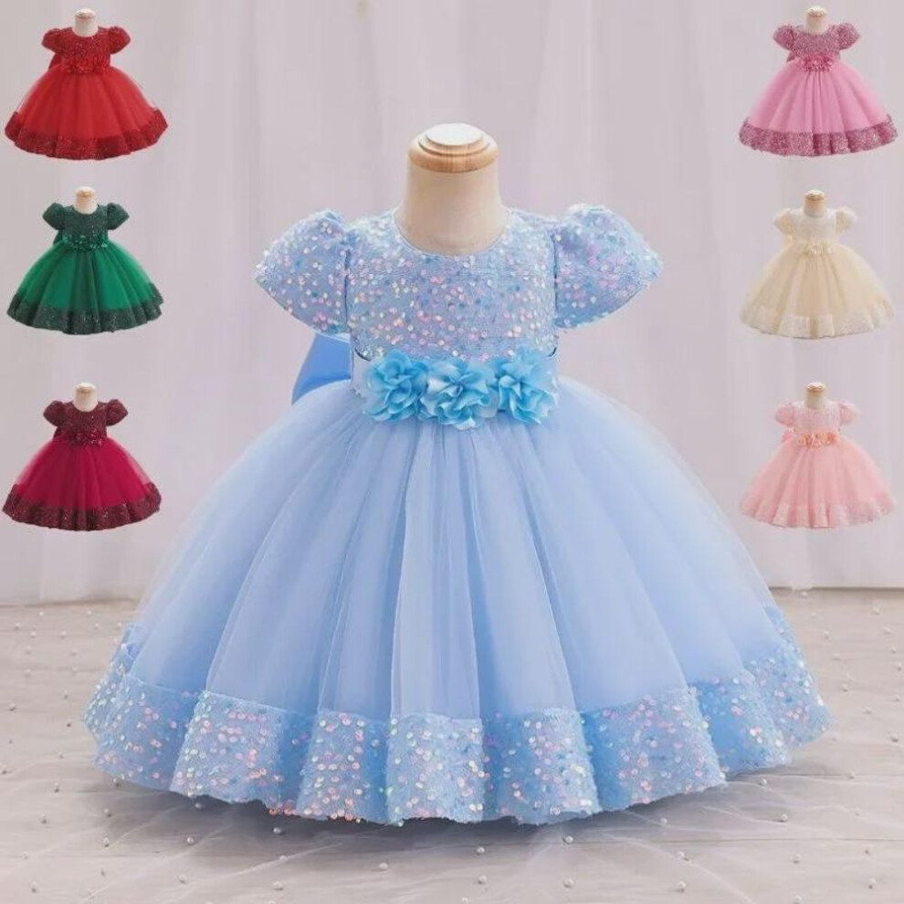 (green, 110 cm) 2024 New Short-sleeved Sequined Tutu Princess Dresses For Girls