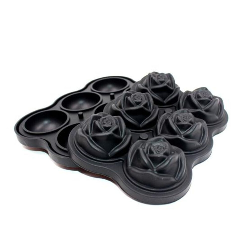 (black, 6Grid) Silicone Ice Cube Tray Mold Rose Shape Anti Spill Cocktails Fadeless Ice Tray Mold