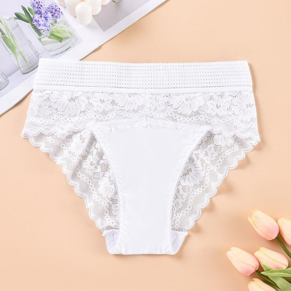 (white, 1XL) 1XL-4XL Large Size Women's Underwear Sexy Lace Wide Waistband Briefs Women's Breathable Abdomen Lifting Underpants