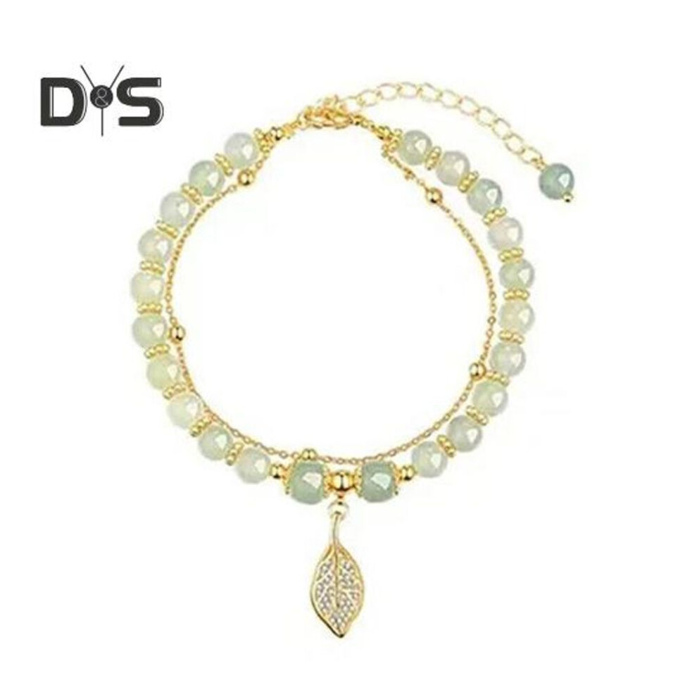 (as the picture, B) Women Bracelet Faux Jade Smooth Bead Leaf Peatnut Pendant Good Luck Adjustable Length Rhinestone Lady Bangle Prom Daily Wrist Jewelry