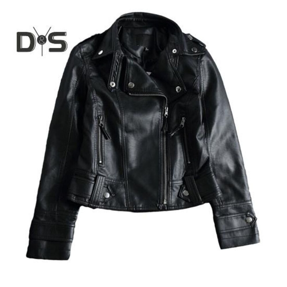 (black, S) Women Spring Autumn Faux Leather Jacket Lapel Long Sleeve Zipper Placket Short Coat Motorcycle Jacket Outwear Streetwear