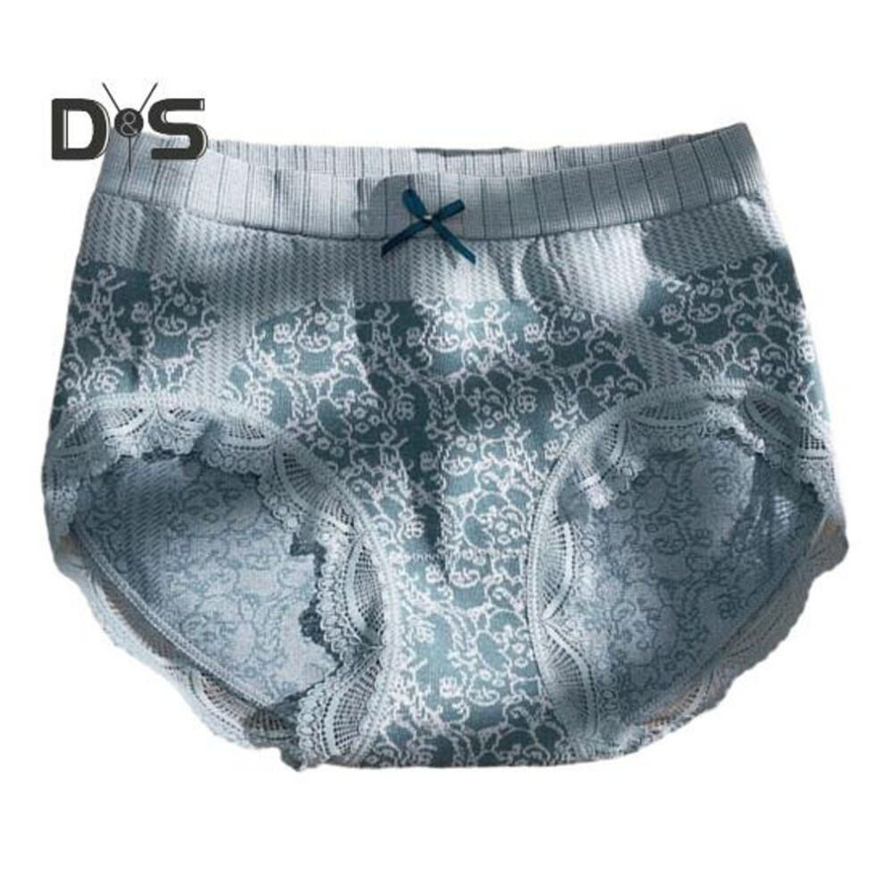 (blue, L) Women Panties Lace High Waist Flower Print Tummy Control Postpartum Bow Decor Soft Anti septic Stretchy Breathable Seamless Lady Briefs