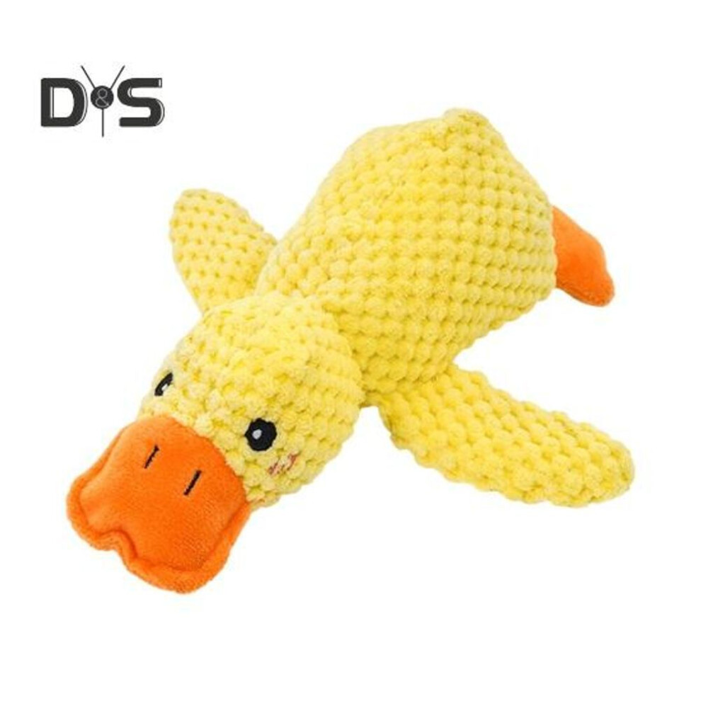 (as the picture, S) Calming Duck Dog Toy Quack-quack Duck Pet Toy Plush Squeaky Duck Toy Interactive Yellow Duck Puppy Tugging Chewing Toy