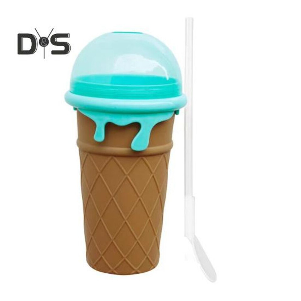 (as the picture, A) Slushie Maker Cup With Spoon Straw Quick Freeze Cups For Homemade Milkshake Ice Cream Double Layer Squeeze Slushy Cup Gifts For Kids Family Friends