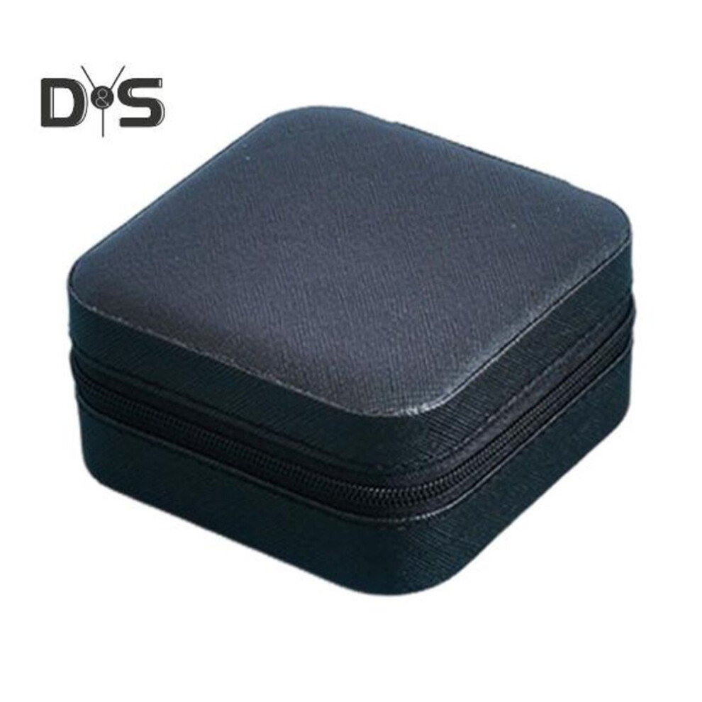 (black) Jewelry Mini Storage Box Earrings Rings Organizer with Soft Lining Large Capacity Compact Design Portable Storage Display Case