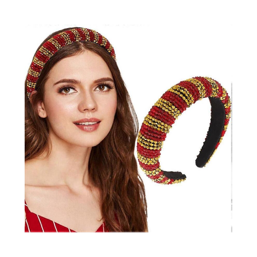 Light Christmas Rhinestones Headbands Padded Wide Hairband Crystal Beaded Hair Hoop For Women And Girls