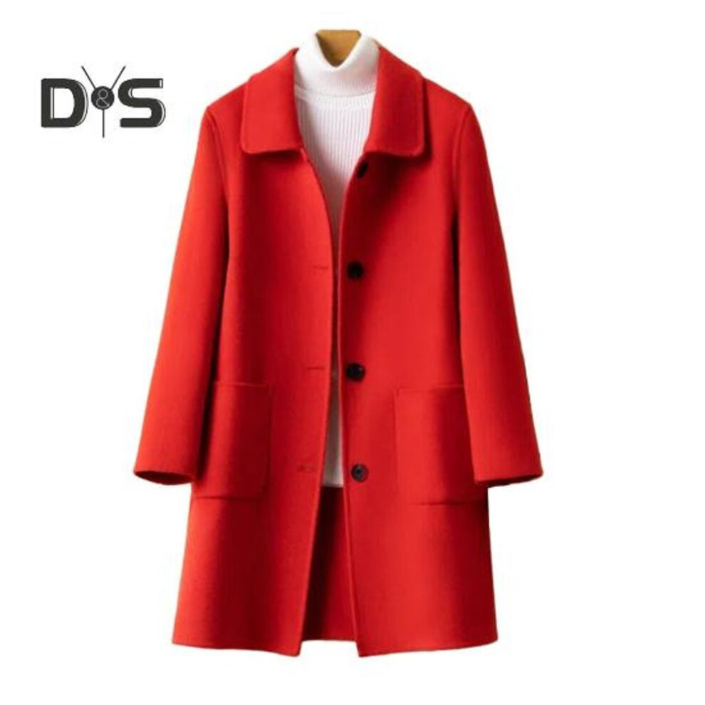 (red, XL) Women Fall Winter Coat Loose Solid Color Thick Cold Resistant Single Breasted Lapel Mid Length Long Sleeve Pockets Coat Sential