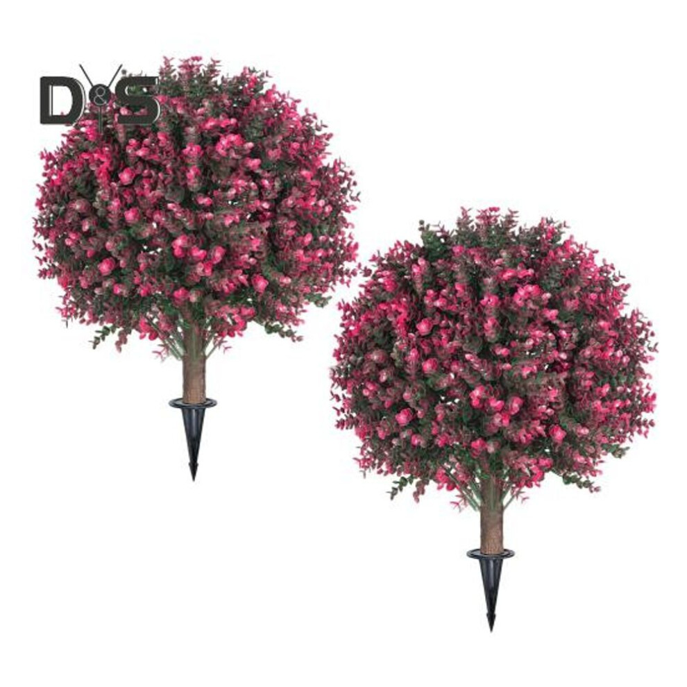 (as the picture, 2pcs) 1/2pcs Artificial Rose Boxwood Topiary Ball Tree With Stake Uv Resistant Faux Greenery Shrubs Outdoor Garden Porch Patio Fake Boxwood Plants Bush