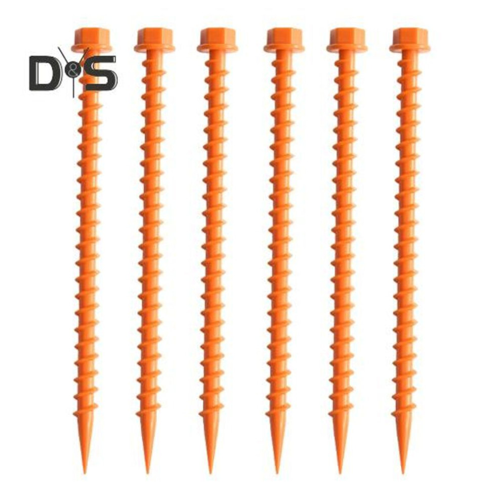 (orange) 6pcs 26.6cm Screw-in Tent Stake Heavy Duty Multi-functional Outdoor Garden Yard Camping Tarp Canopy Windproof Ground Spike Plastic Tent Peg