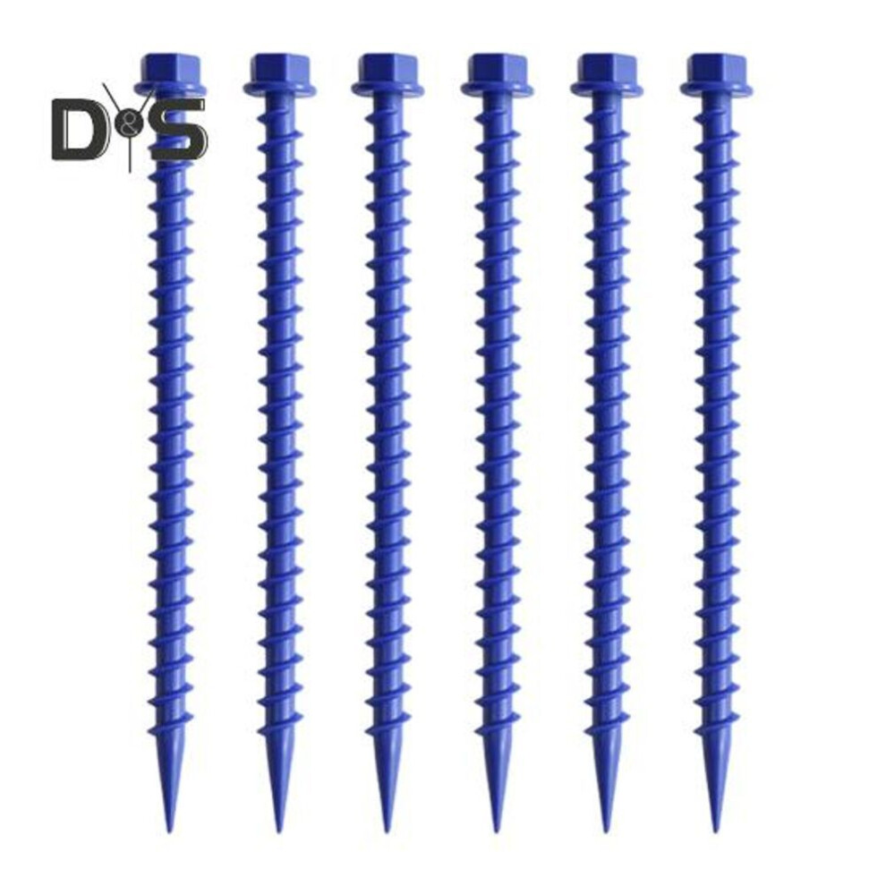 (blue) 6pcs 26.6cm Screw-in Tent Stake Heavy Duty Multi-functional Outdoor Garden Yard Camping Tarp Canopy Windproof Ground Spike Plastic Tent Peg