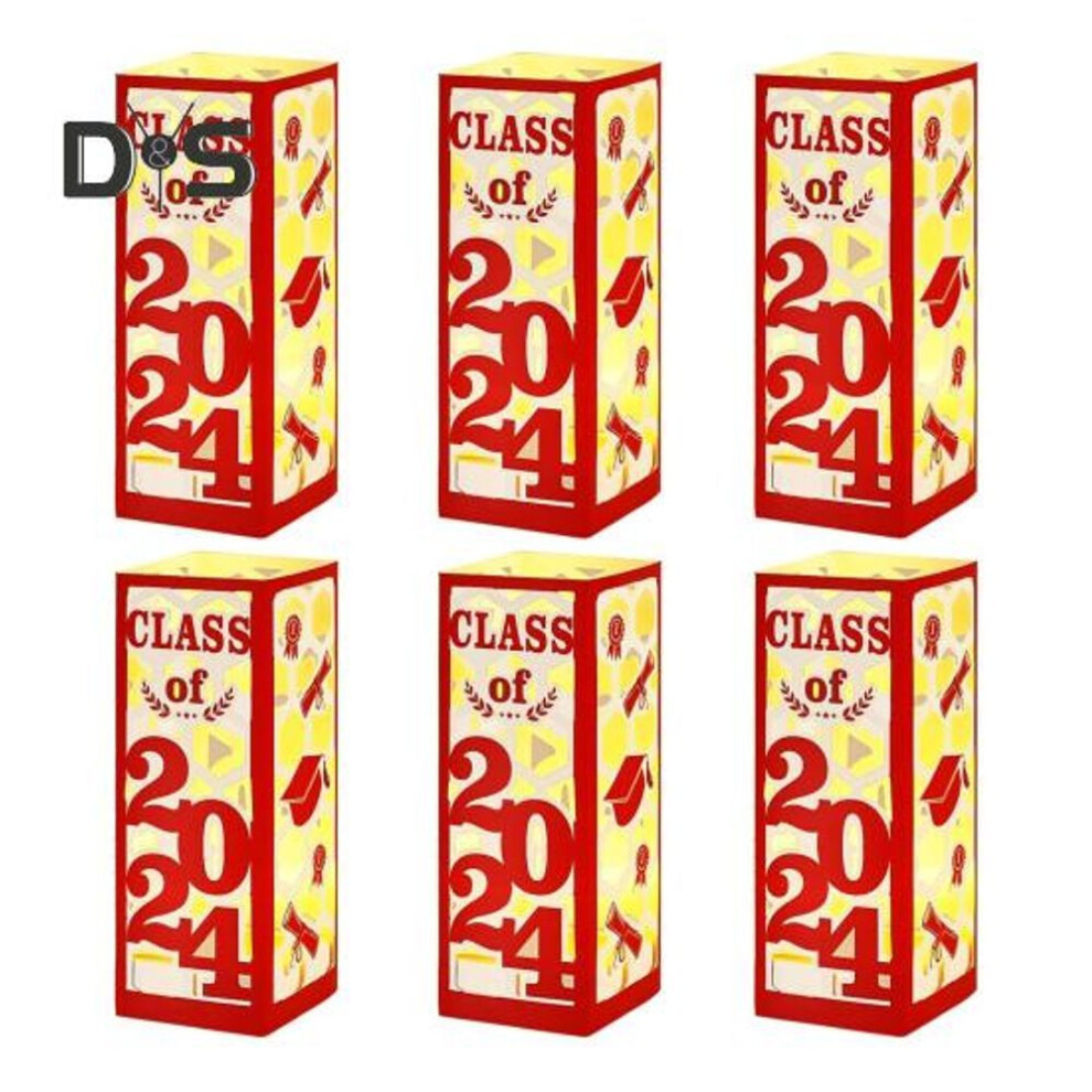 (red) 6 Pcs Lighted Graduation Centerpieces Class of 2025 Lantern Boxes Graduation Decorations with LED Light for College High School Graduation Party
