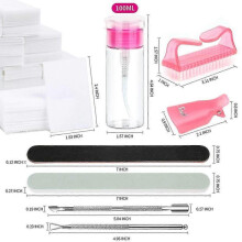 Nail Polish Gel Remover Tools Kit with Nail Clips, 100ml Nail Polish Remover Bottle, 500 Nail Remover Cotton Pad, Nail Brush, Cuticle Pusher, Cuticle