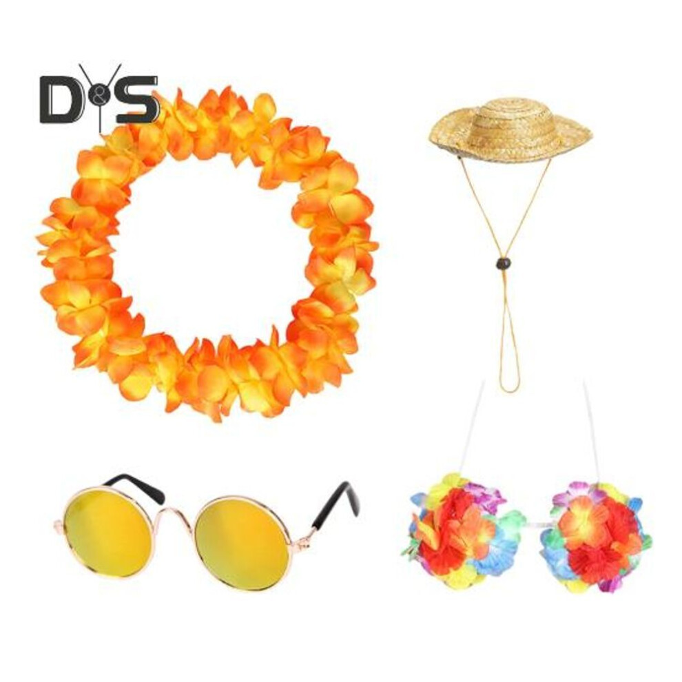 (as the picture, B) Porch Goose Summer Outfits Hawaiian Lei Straw Hat Sunglasses Festive Vacation Costume for 23" /17" Plastic Goose Statue Lawn Patio Decor