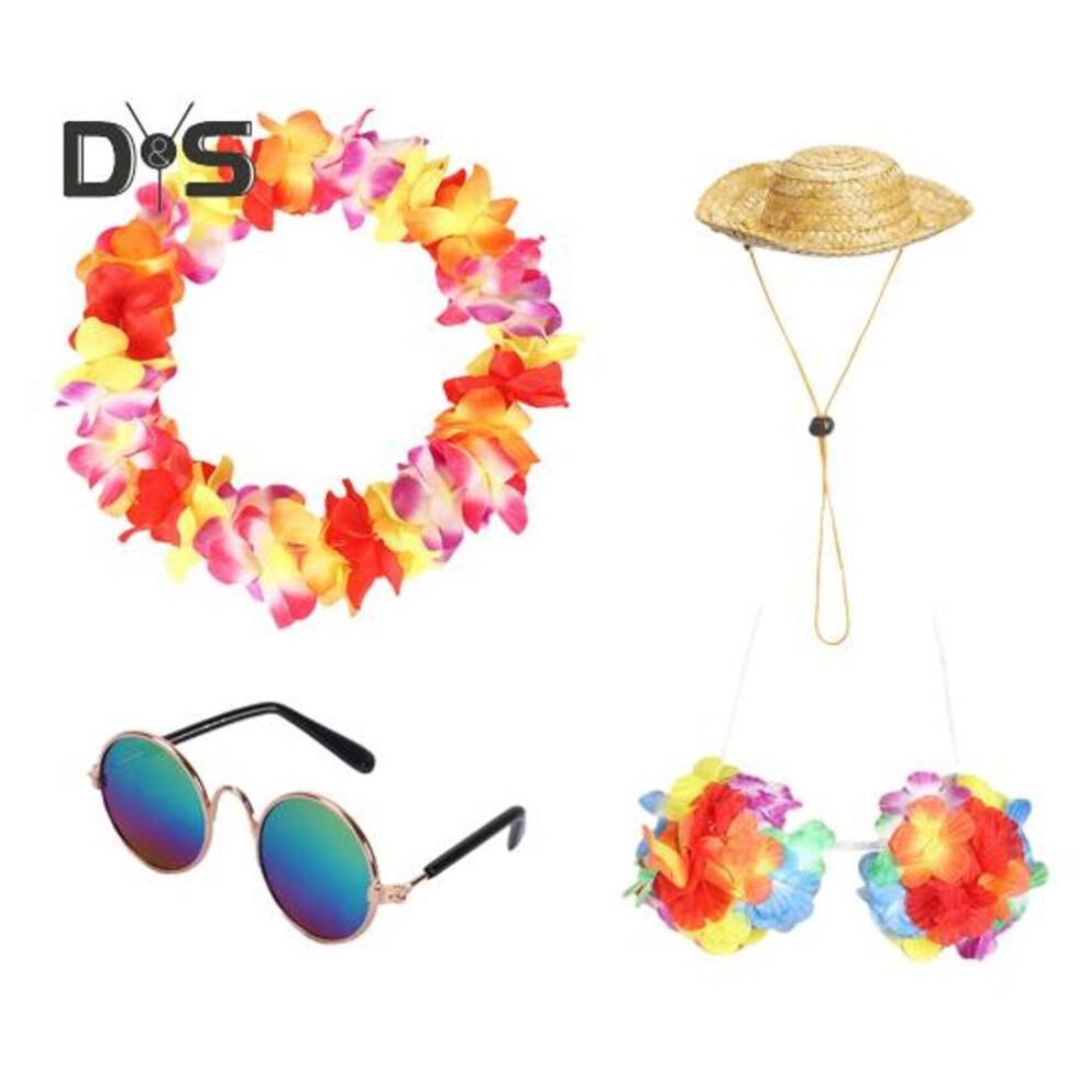 (as the picture, A) Porch Goose Summer Outfits Hawaiian Lei Straw Hat Sunglasses Festive Vacation Costume for 23" /17" Plastic Goose Statue Lawn Patio Decor