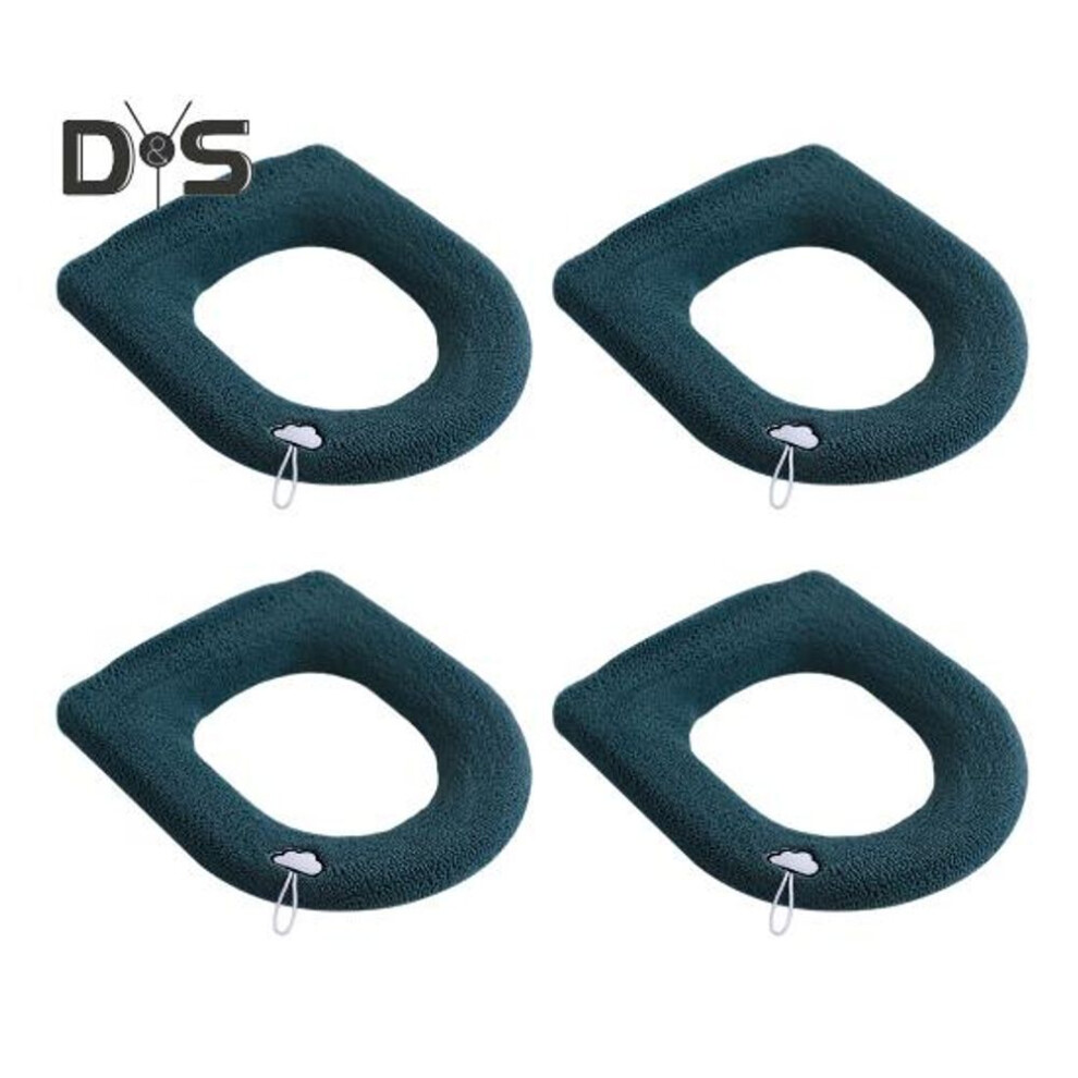 (dark green) 4pcs Toilet Mat Seasonal Warmth Easy To Clean Elastic Toilet Seat Covers Cloud Pattern Design Quick Installation Toilet Mat