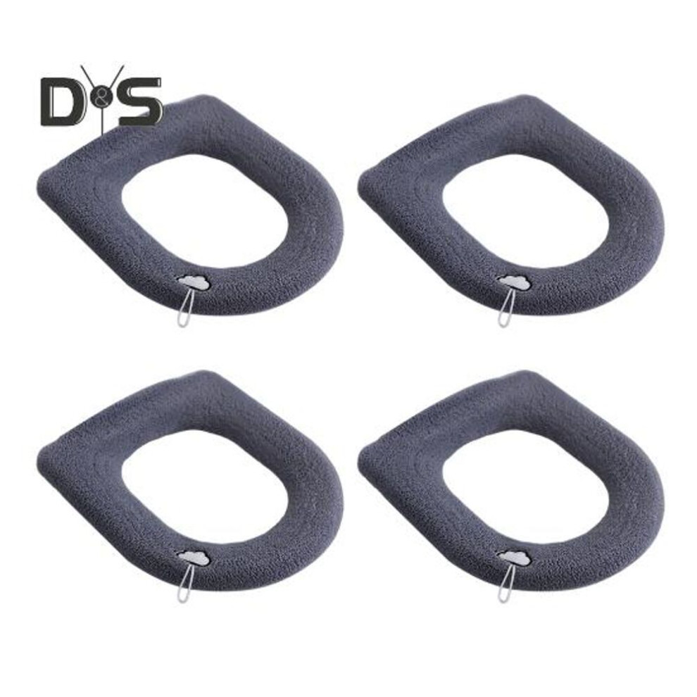 (dark gray) 4Pcs Toilet Mat Seasonal Warmth Easy to Clean Elastic Toilet Seat Covers Cloud Pattern Design Quick Installation Toilet Mat
