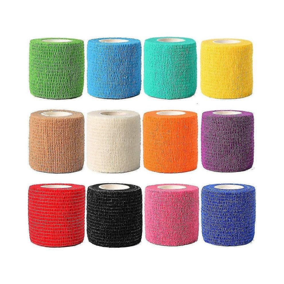12pcs 1 X 5 Yards | Self Adhesive Bandage Wrap, Athletic Elastic Cohesive Bandage for Sports Injury,strain,knee & Wrist,ankle Sprains & Swelling First