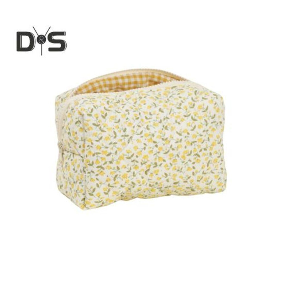 (yellow) Cosmetic Bag Flower Print Zipper Closure Makeup Brush Storage Bag Reusable Makeup Organizer Toiletries And Beauty Tools Pouch