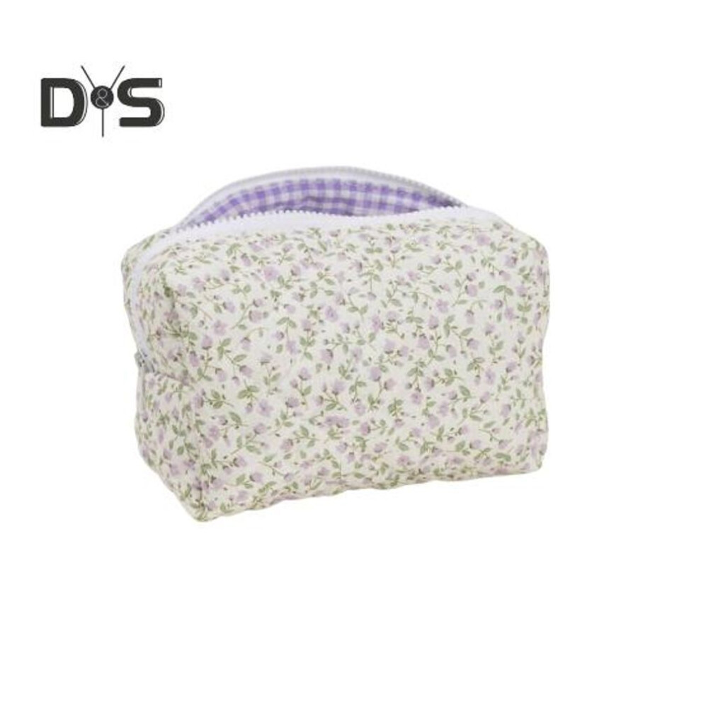 (purple) Cosmetic Bag Flower Print Zipper Closure Makeup Brush Storage Bag Reusable Makeup Organizer Toiletries And Beauty Tools Pouch