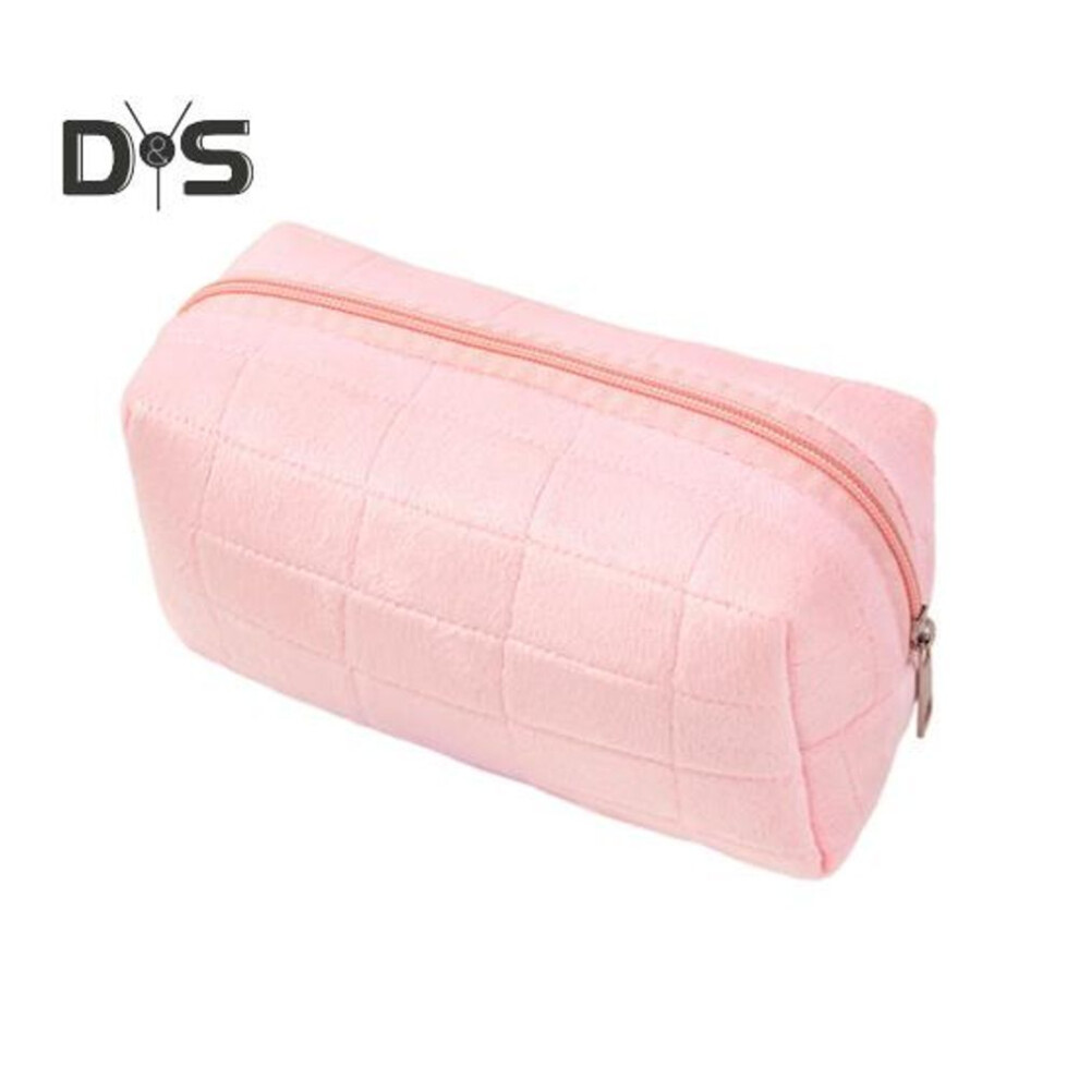 (pink) Makeup Bag Velvet Checked Texture Zipper Closure Portable Cosmetic Pouch Travel Business Trip Toiletry Bag Large Capacity Vanity Bag