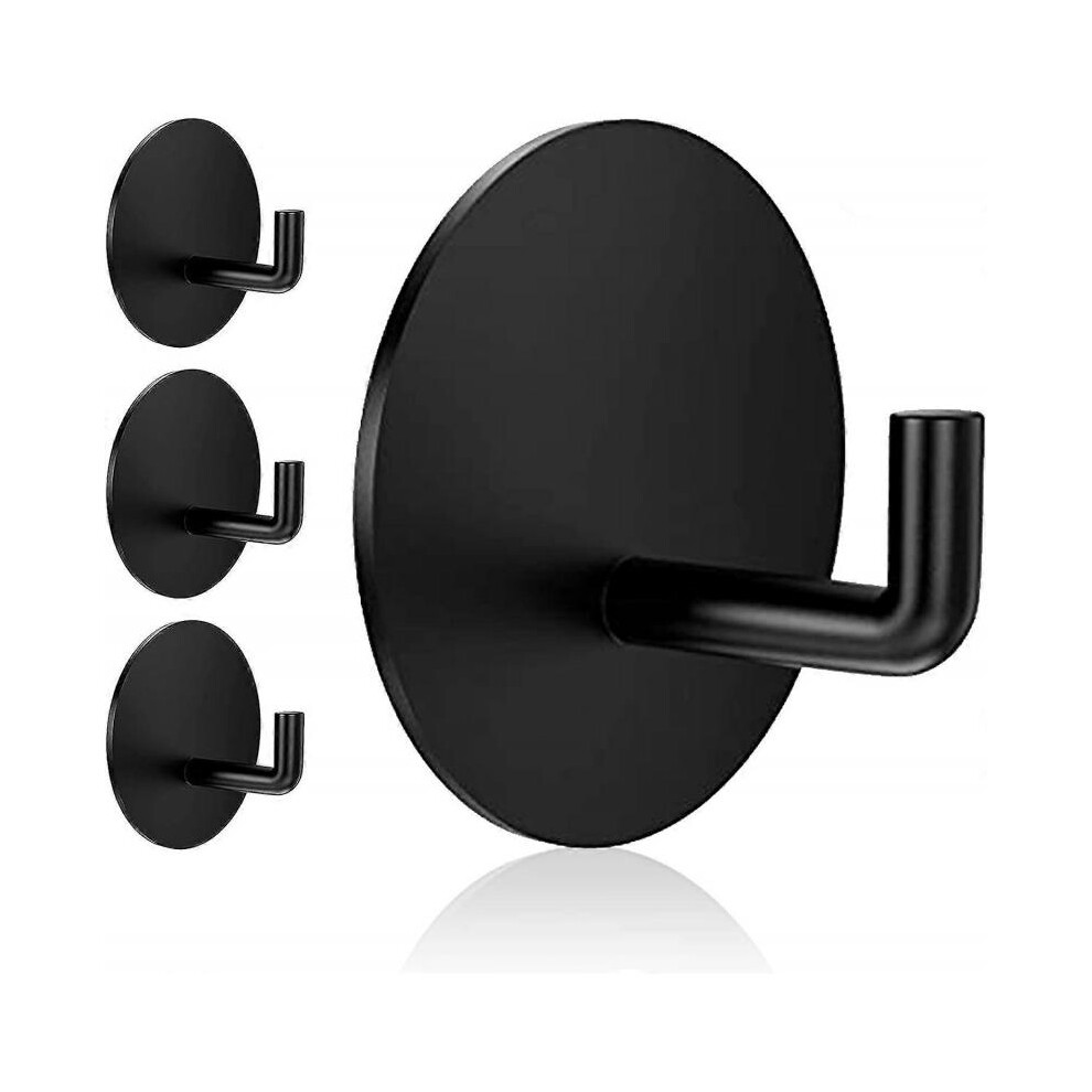 Heavy Duty Waterproof in Shower Hooks for Towels, Clothes, Robes for Bathroom Removable Adhesive Wall, Stainless Steel Black Stick on Hooks 4 Pcs