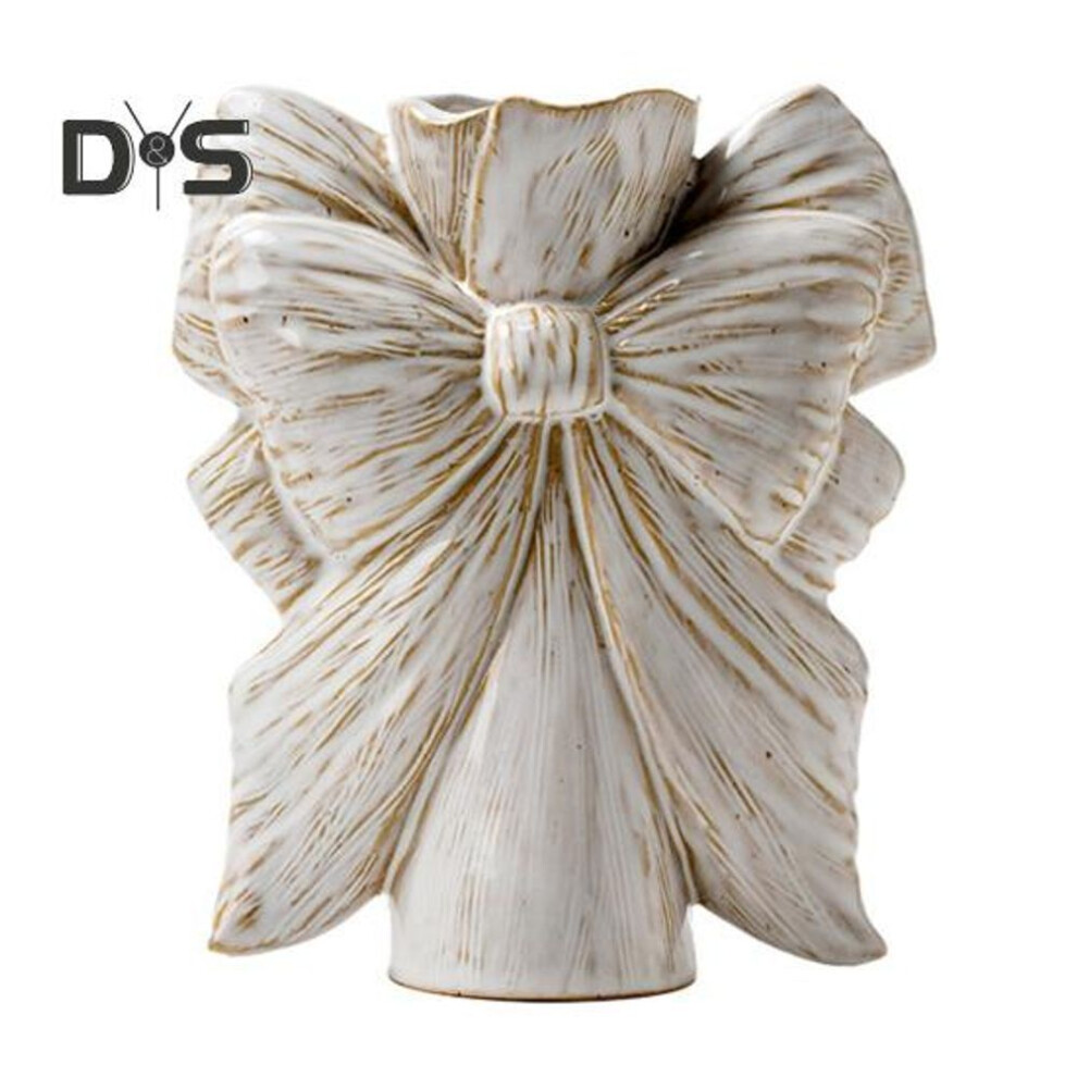 Ceramic Bow Vase White Handmade Hydroponic Vase Artistic Flower Arrangement Vase For Dried Flowers Home Office Desk End Table