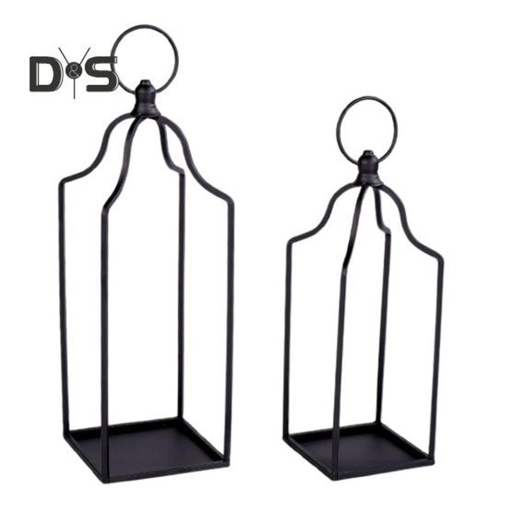 (as the picture, set) Farmhouse Candle Lantern Black Coated Metal Lantern Candle Holder Desktop Open Candle Lantern for Living Room Coffee Table Front Porch