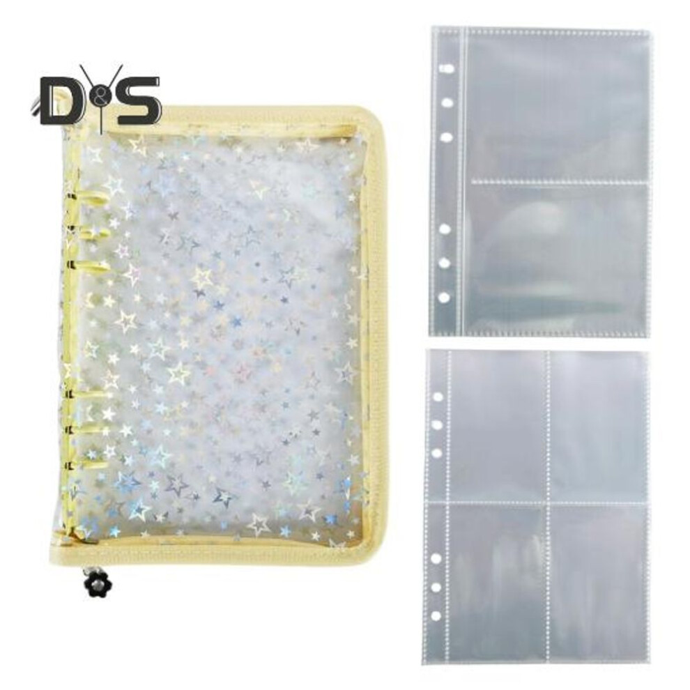 (yellow) Travel Jewelry Organizer Book Loose Leaf Photo Album with Zipper Clear Jewelry Storage Case for Earrings Rings Necklaces Photos