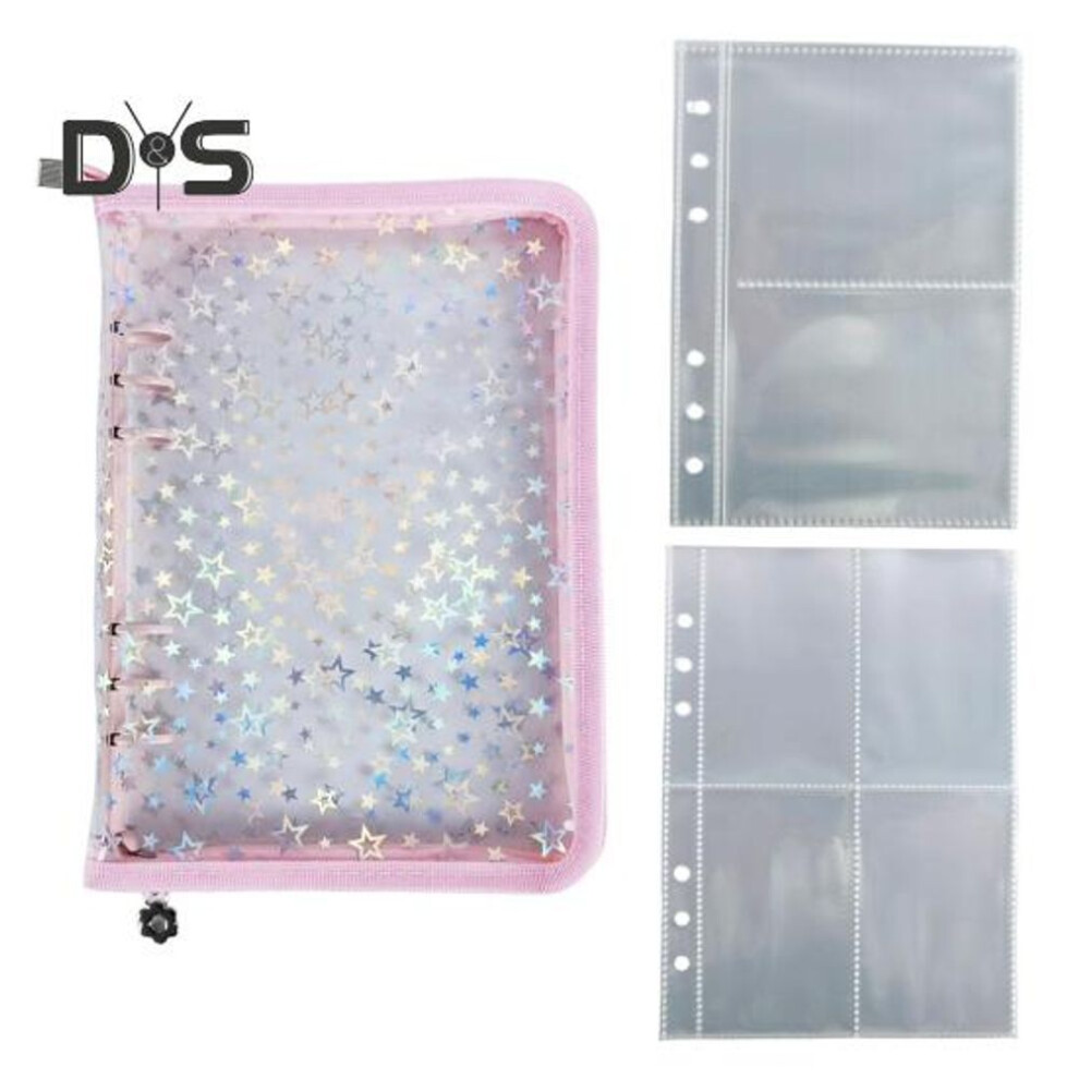 (pink) Travel Jewelry Organizer Book Loose Leaf Photo Album with Zipper Clear Jewelry Storage Case for Earrings Rings Necklaces Photos