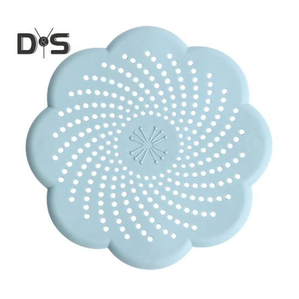 (sky blue) Sink Strainer Silicone Anti-Blocking Drain Filter Flower Design Odor Seal Kitchen Bathroom Accessory Sewer Outfall Mesh Trap