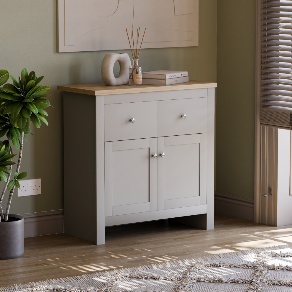(Grey & Oak) Arlington 2 Drawer 2 Door Sideboard Cabinet Oak Top