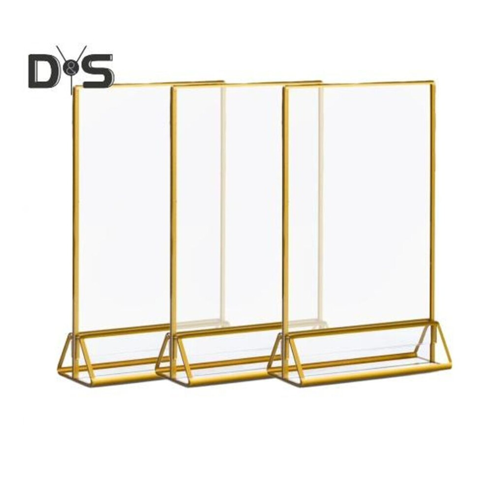 (golden, 3pcs) 3pcs Golden Acrylic Sign Holder Double-sided Photo Frame Flyer Menu Wedding Table Number Display Stand