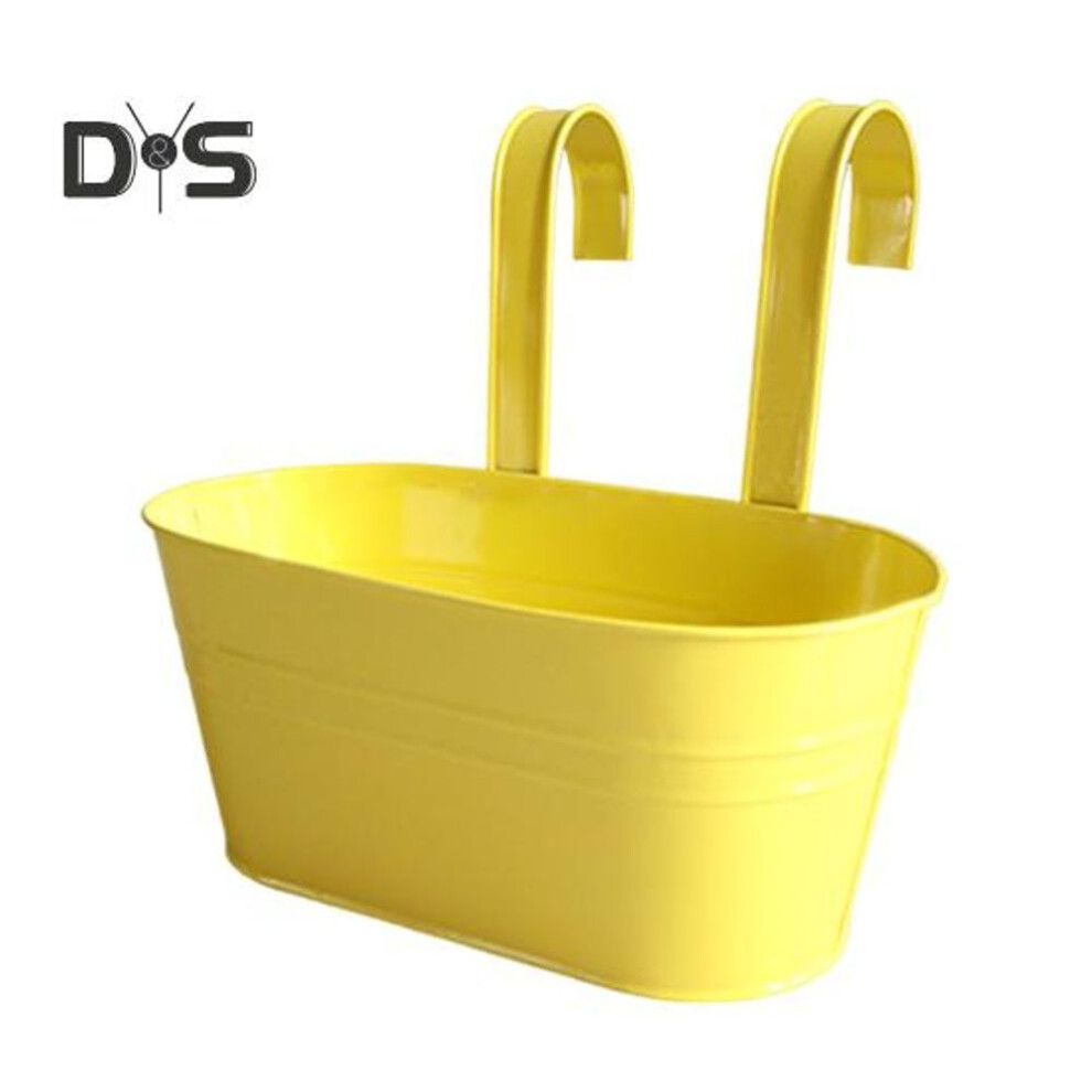 (yellow) Metal Hanging Planter Window Flower Plant Holder With Drain Holes Removable Dual Hooks Flower Pot For Balcony Railing Fence