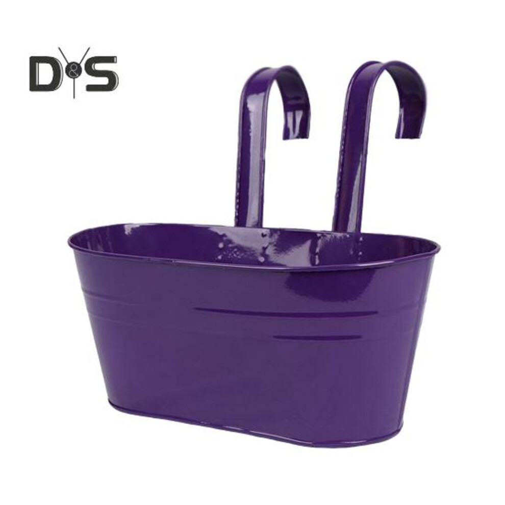 (dark purple) Metal Hanging Planter Window Flower Plant Holder With Drain Holes Removable Dual Hooks Flower Pot For Balcony Railing Fence